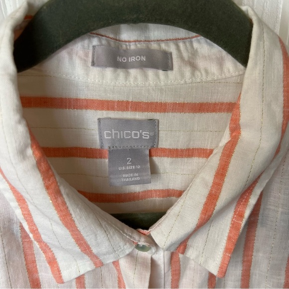 Chico's Orange and White Tunic with Vertical Stripes - Picture 3 of 6